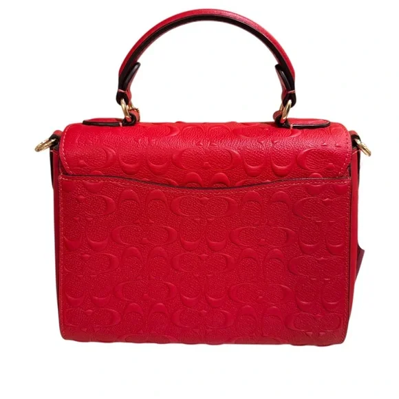 Coach Morgan Top handle Red Embossed Satchel with crossbody strap. NWT - Picture 5 of 13